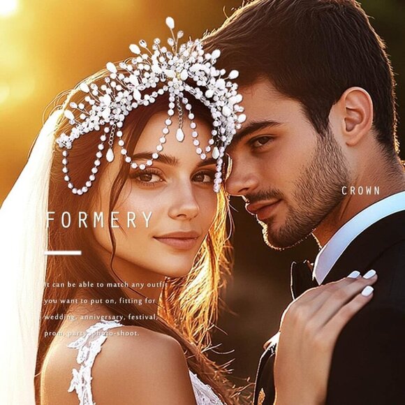Wedding Crystal Headband Silver Pearls Bridal Tiara Prom Party Accessories